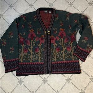 Vintage Nordic Design Floral Wool Knit Cardigan Multi Color